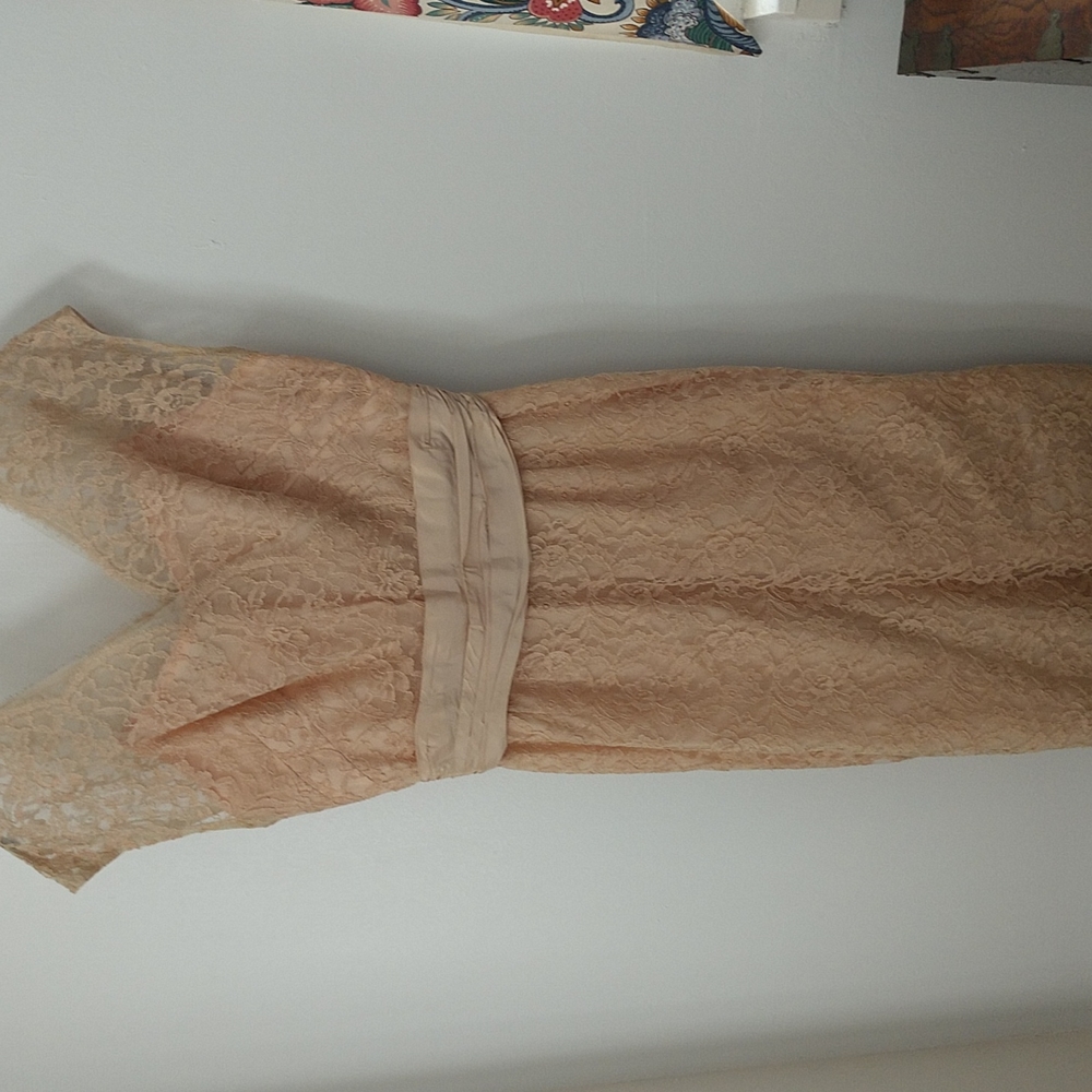 VINTAGE 1950-60s Nude Taffeta & Lace Cocktail Dress & Bolero Jacket